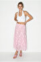 Women's Pink Elastic Waist Self-Patterned Lined Midi Skirt 355 60286035 - 5