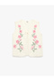Floral Embroidery Detailed V-Neck Bow Cotton Vest