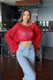 Women's Red Sequin Embroidered Bat Sleeve Casual Crop Blouse - 3