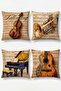 Antique Musical Instruments Patterned 4-Piece Throw Pillow Cover Set - 3