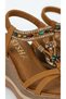Novira Suede Shiny Colorful Stone Embellished Wooden Heel Bow Tie Natural Stone Look Ankle Elastic Tie Wedge Heel 7 cm - 5
