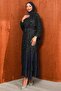 Navy Blue Layered Sequined Evening Dress - 4