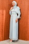 Baby Blue Draped Janjan Evening Dress with Stones on the Waist - 4