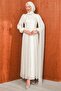 White Collar Stoned Draped Janjan Evening Dress - 4