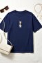 Women's Navy Blue Teddy Bear Embroidered Cotton T-Shirt - 2