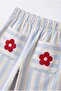 Girl's Blue Striped Floral Embroidered Trousers - 3