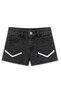 Girl's Elastic Waist Tassel Detailed Pocketed Zipper Closure Smoked Color Denim Shorts - 4