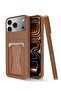 iPhone 17 Pro 5G 2025 Silicone TPU Card Holder with Hand Grip Case | Slim Shockproof Wallet Cover with Kickstand Strap, Durable Protective Back Pocket (MCHPSN) – Brown