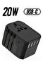 Universal Adapter with Power Socket Plugs, 3 USB, 1 USB-C Port (Black) + 20W USB C PD Fast Charger