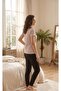 Women's Short Sleeve Beige Top Black Bottom Polka Dot Pajama Set - 3