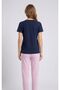 Women's Navy Blue Short Sleeve Pink and White Striped Bottom Pajama Set - 3