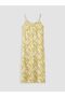 Lcw Comfort Green V-Neck Rope Strap Patterned Dress
