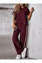 Women's Crew Neck Ribbed Detailed Double Set – Short Sleeve Viscose Two Yarn Blouse and Pants Top-Bottom Set - 3