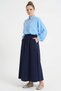 Women's Navy Blue Elastic Flared A-Line – Double Fabric – with Pockets – Casual and Stylish Maxi Skirt - 3