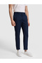 Navy Blue Straight Fit Linen Blend Elastic Waist Canvas Trousers 50320840-Vr033 - 4