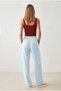 Women's Baby Blue Elastic Waist Pocketed Royal Linen Flowy Trousers Pnt-19000412 - 4