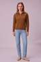 Women's Hair Knitted Half Zipper Bato Collar Wool Knitwear Sweater Light Brown - 5