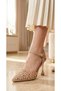 26Y123 Women's Bronze Gold Yellow Stone Shiny Wedding Engagement Design Quality Pointed Toe Thin Heeled Evening Dress Shoes - 3
