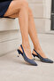 Women's Navy Blue Stoned Open Back Stiletto 5 cm Heel Comfortable Full Mold. - 2