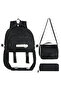 Niss Model Black Water Resistant School Backpack, Thermal Lunch Bag and Pen Holder 3-Piece Set