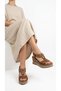 Takira Women's Leather Bohemian Ethnic Patterned Bead Embroidered Sandals Wooden Heel Tie-Up Wedge Heel Sandals - 3