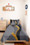 Gray Geometric Modern Young Room Single Pique Set - Anthracite Gold 160X220 cm Bedspread - 4