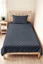Navy Blue Geometric Youth Room Single Pique Set - Modern Beige 160X220 cm Quilted Bedspread - 2