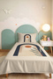 Geometric Cream Young Room Single Pique Set - Bohemian Navy Blue 160X220 cm Quilted Bedspread - 2