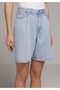 Loose Fit High Waist Straight Women's Bleach Indigo Denim Jean Shorts - 4