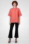 Jeans Women Spread Collar Short Sleeve Eyelet Shirt, Red - 4