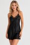Women's Black Satin Lace Detailed Thin Strap Short Nightgown - 2