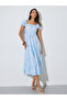 Blue Floral Print Tiered Midi Dress - 3