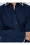 Navy Blue Cotton Fitted Shirt with Contrast Embroidery - 4