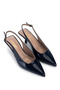 Women's Genuine Leather Navy Blue Heeled Shoes - 2