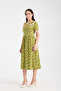 Green Floral Ruffle Front Zipper Short Sleeve Summer Dress - 4