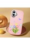iPhone 16 Plus Compatible Case with Camera Protection Pink Silicone Couple Phone Case with Floral Pattern - 2