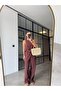 Crop Top Elastic Waist Pants Linen Suit Brown