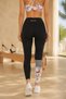 Women's Black Coral Patterned High Waist Slimming Leggings with Stripe Detail - 5