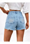 High Waist Print Stone Print Embellished Tassel Hem Women's Denim Shorts - 6