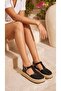 Women's Black Mesh Detailed Straw High-Heeled Sandals 4cm Byndk95