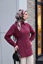 Striped Buttoned Modal Tunic with Side Laces - Burgundy - 3