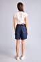 100% Cotton High Waist Navy Blue Jean Bermuda Shorts H0662Ax26Hs - 5