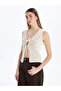 White V-Neck Openwork Women's Knitwear Vest