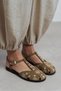 Utya Rome Beige Suede Leather Embroidery Detail Flat Sole Women's Sandals - 7