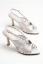 Women's Gray Satin Open Toe Caged Buckle Ankle Strap Thin Heel Evening Dress Heeled Shoes Taran - 3