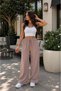 Women's Elastic Waist Lace-Up Wide-Leg Tan Ayrobin Pants - Summer Sweat-Proof Fabric - m / L / XL / 2XL - 2