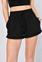 Women's Black Elastic Waist Tasseled Short Shorts - 4