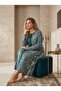 New Season Green Patterned Buttoned Design Long Sleeve Plus Size (Oversize) Long Nightgown Home Dress - 3