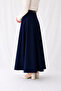 Dark Blue Woven High Waist Maxi Length Flared Skirt - 2