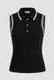 Embu Slim Fit Collar and Sleeves with Stripe Detail Sleeveless Openwork Jacquard Polo Collar Top & Women's Blouse - Black - 4